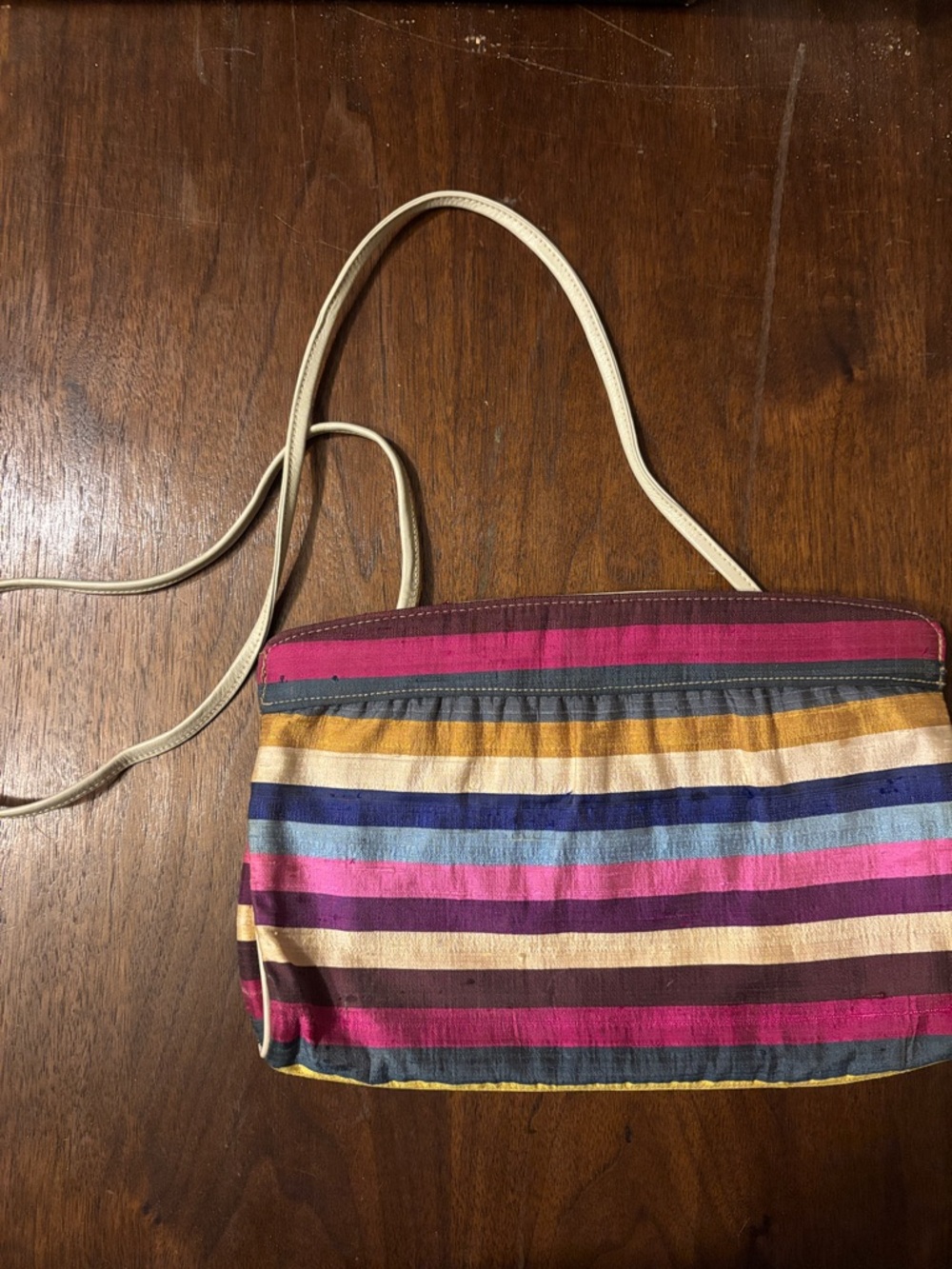 Striped Multicolor Clutch or Crossbody Shoulder Bag - Pink & Gold Accent